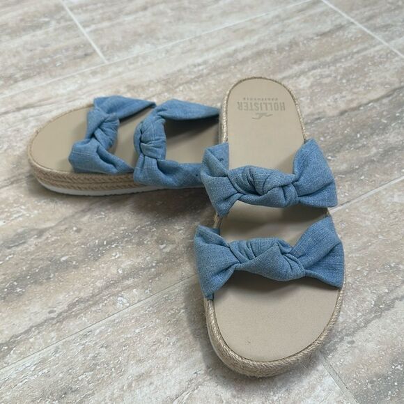 Hollister denim knotted slides – size 7 - Picture 1 of 5